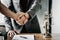 Businessman Shaking hands with lawyer after discussing good deal in courtroom