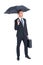 Businessman sheltering under umbrella holding briefcase