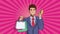 Businessman with shopping bags and credit card pop art animation