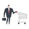 Businessman and shopping cart. boss is in store shopping. Vector