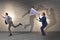 Businessman shouting through large loudspeaker