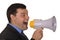 Businessman shouts in megaphone