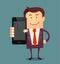 Businessman showing a blank smart phone screen vector illustration