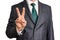 Businessman showing gesture victory with two fingers