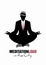 Businessman silhouette wearing hat and retro clothes doing meditation.