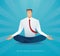 Businessman sitting in lotus pose meditation. clearing his mind vector illustration EPS10