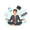 Businessman sitting in lotus position and try to relax