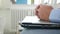 Businessman Sitting on a Meeting with Laptop on Knees Gesturing Nervous.