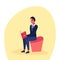 Businessman sitting reading book successful study concept male cartoon character flat full length