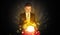 Businessman  sitting with sparkling magic ball