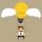 Businessman sitting on a swing light bulbs, brain power