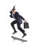 A businessman with skateboard jumping