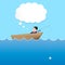 Businessman sleep and dreaming in boat use blank bubble for desi