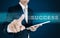 Businessman sliding on screen with SUCCESS word. Business success concept