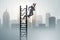 The businessman slipping from the top of ladder