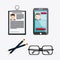 Businessman smartphone pencil glasses cv document icon. Vector g