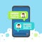 Businessman social chat, dialogue speech bubbles, social