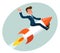 Businessman space roket ship launch sky cartoon design icon vector illustration
