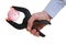 Businessman squeezing piggy bank in a clamp