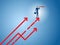 Businessman stand on arrow growth graph using telescope looking for success, opportunities, future business trends. Vision concept