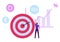 Businessman Stand at Huge Target with Arrow in Center Pointing on Dollar Icon near Growing Data Chart