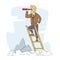 Businessman Stand on Ladder at Mountain Top Background Looking to Spyglass. Business Vision, Recruitment Employee