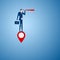 Businessman stand on map pointer using telescope looking for success, opportunities, future business trends. Vision concept