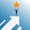Businessman stand on top of graph arrow and holding star. Success concept.