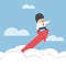Businessman standing on a graph soaring through the clouds