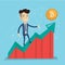 Businessman standing on growth bitcoin graph.