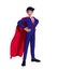 Businessman standing with his hands holding his waist wears a superhero red cloak. Powerful businessman in an action superhero