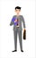 Businessman standing holding a suitcase. Vector illustrations