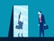 Businessman standing and looking body in mirror of robot reflection. Concept business vector illustration. Flat design style