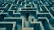 Businessman standing in middle of a maze looking for the right w