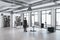 Businessman standing in panoramic open space modern office