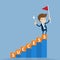 Businessman standing on top of success stairway with flag of vi