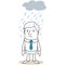 Businessman standing under a rainy cloud