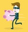 Businessman steal piggy bank. Risk of finance and business.
