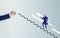 Businessman step to the goal. Businessman hand drawing a line stair to the target, increasing business