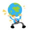 Businessman struggle pick world earth globe cartoon doodle flat design style