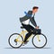 Businessman in suit rushing to job on bicycle