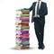 Businessman in suit and stack of books