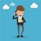 Businessman in Suit Talking on the Mobile Phone and Tax in Hand. Concept Business Vector Illustration Flat Style.