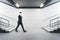 Businessman in suit walking in metro station