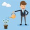 Businessman in Suit Watering Money Tree. Concept business vector illustration Flat Style.