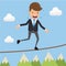 Businessman in Suit Wear Balancing on Sling. Concept business vector illustration Flat Style.