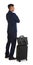 Businessman with suitcase and bag for vacation trip on background. Summer travelling