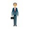 Businessman with suitcase, business man full length avatar on white background, successful business concept, flat