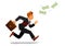 Businessman with suitcase chase money