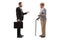 Businessman with a suitcase having a conversation with an elderly gentleman